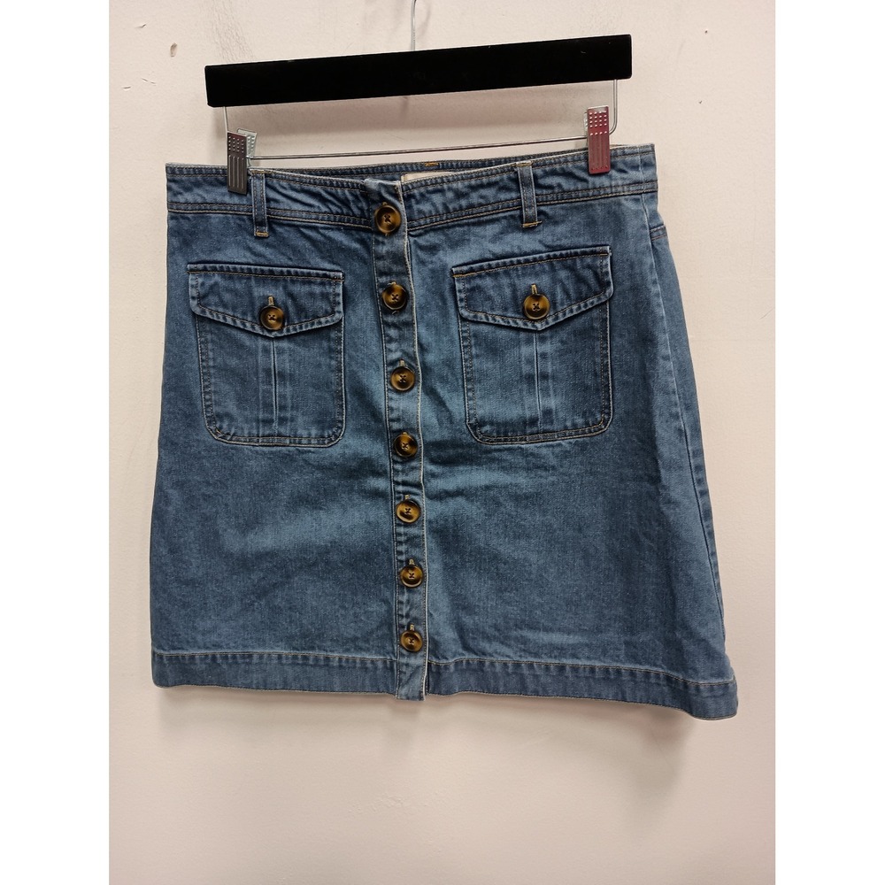 Sundance Denim Mini Skirt Womens Petite Medium‎ Blue Button Front Utility